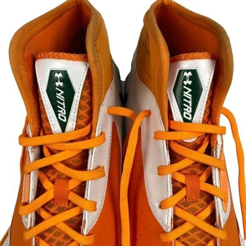 Under Armour Nitro‎ Icon Mid MC Football Cleats Mens Size 15 Orange and White